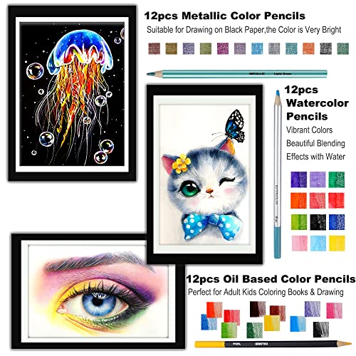 KALOUR 82 Pack Drawing Sketching Kit, Pro Art Supplies with Sketchbook, Include Tutorial,Colored, Graphite, Charcoal, Watercolor,Metallic & Pastel KALOUR