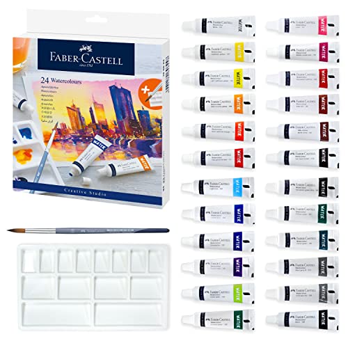 Faber-Castell Watercolor Paint Set - 24 Tubes of Liquid Watercolors (9ml) and Mixing Paint Palette - Art Supplies for Adults and Hobby Artists Faber-Castell