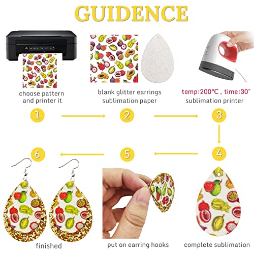SHUANGART 194 Pcs Sublimation Blank Superfine Glitter Faux Leather Earrings Kit, Chunky Glitter Teardrop Leather Earrings with Sublimation Paper for ROORUZ