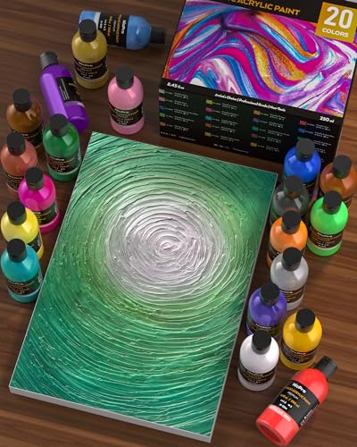 Nicpro Metallic Acrylic Paint Set (8.45 oz, 250 ml), 20 Colors Large Acrylic Paint Bulk, Non Toxic Art Painting Supplies for Multi Surface Canvas Nicpro
