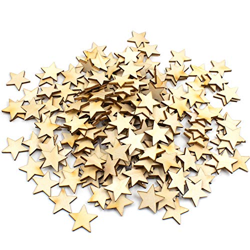 AUEAR, Wood Stars Pieces Cutout Shape Wood Stars Craft for Crafts Arts Sewing DIY Decorating (1 inch, 200 Pack) AUEAR