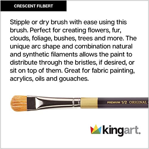 KINGART B-095 Premium 4 pc. Original Gold 9247 Series Crescent Filbert Blender Brush Set, Synthetic Bristle/Taklon for Acrylic and Oil Paint, Short KINGART