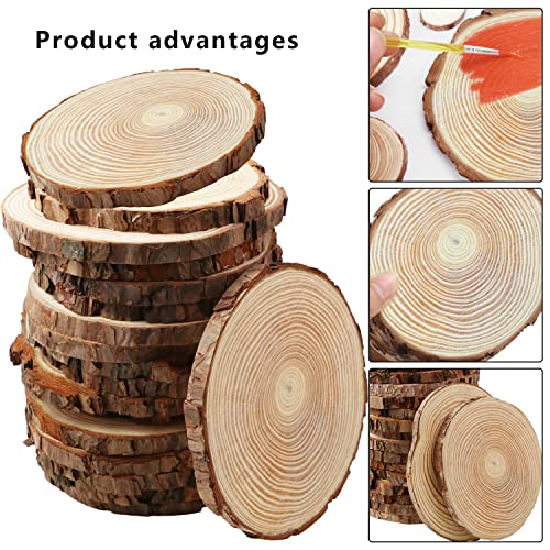 FSWCCK 17 PCS Unfinished Wood Slices for centerpieces 5.1-5.5 Inch,Round Wooden Discs with Tree Bark,Wood Cookies Circles for Crafts Christmas FSWCCK