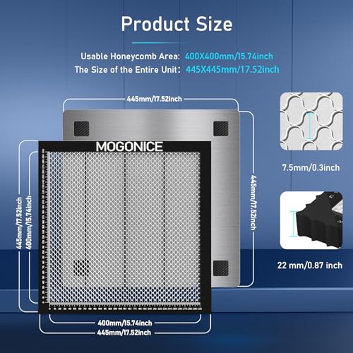 Mogonice Honeycomb Laser Bed 445x445mm 17.5''x17.5'', Magnetic Steel Honeycomb Working Table for Laser Engraver, Fast Heat Dissipation, Table mogonice