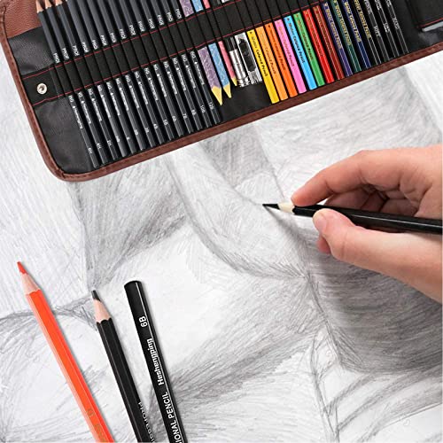 Heshengping, 41pcs Sketching Pencil Set Drawing Sketch Kit Graphite Pencils Charcoal Pencils Watercolor Pencils Blending Stumps 50page sketchbook, Heshengping