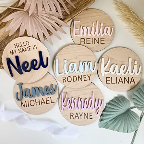 Wood and Acrylic Baby Name Announcement Sign - Custom Engraved 3D Baby Name Plaque - Birth Announcement Keepsake - Modern Newborn Photo Prop - Imaginate