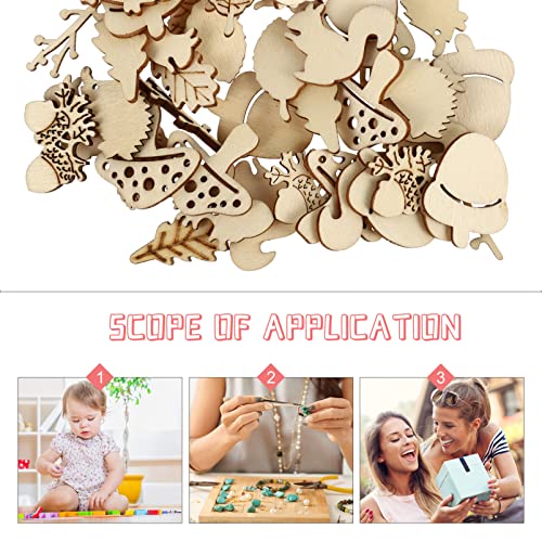 NUOBESTY 50pcs Unfinished Wooden Cutouts Pieces Blank Wood Slice Pieces Wooden Animals and Plants Pieces Cutouts Craft Embellishments for DIY Art NUOBESTY