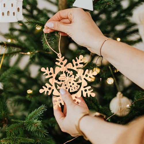 ABOOFAN 1 Set of Christmas Unfinished Wooden Snowflake Ornaments Snowflake Hanging Cutouts Blank Wood Slices Embellishments for Xmas Tree Decorations ABOOFAN