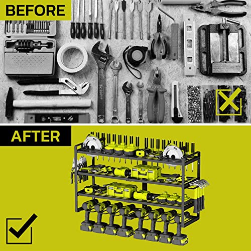 KAFAHOM Power Tool Organizer-8 Drill Holder Wall Mount,4 Layer Heavy Duty Metal Power Tool Storage Rack,Garage Tool Organizer and Storage with KAFAHOM