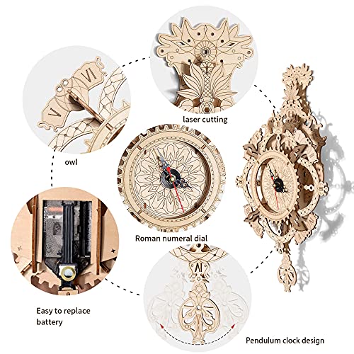 3D Puzzles for Adults Wooden Clock kit DIY Build Mechanical Wall Clock Hanging Pendulum Clock Puzzle Gift for Aldult and Teens Jigtoy