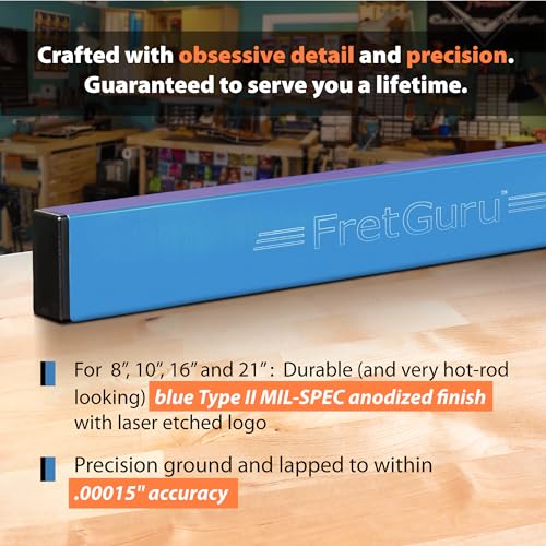 FretGuru Sanding Beam Fret Leveler – (10" ~250mm) Professional guitar luthier leveling file includes 100, 240, 320 Grit Peel and Stick Sandpaper and FretGuru