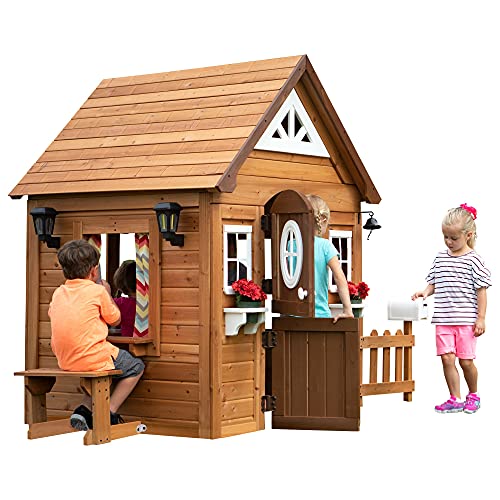 Backyard Discovery Aspen All Cedar Wooden Playhouse, Country Style, Dutch Front Door, Flower Pot Holders, Stove, Sink, Plastic Food, Doorbell, Backyard Discovery