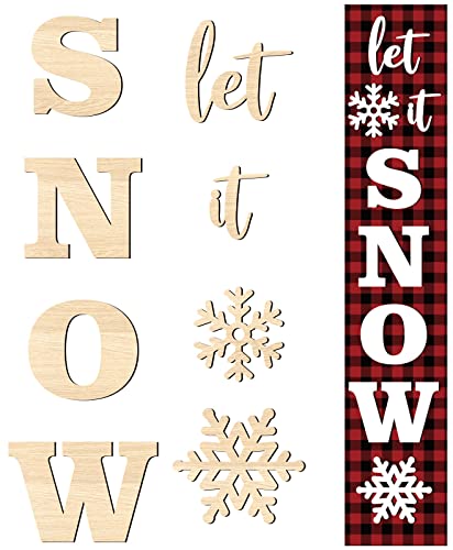 Whaline Christmas Large Wood Letters Christmas Unfinished Wood Letters Let It Snow Snowflake Wooden Cutout Decoration for Winter Farmhouse Porch Sign Whaline