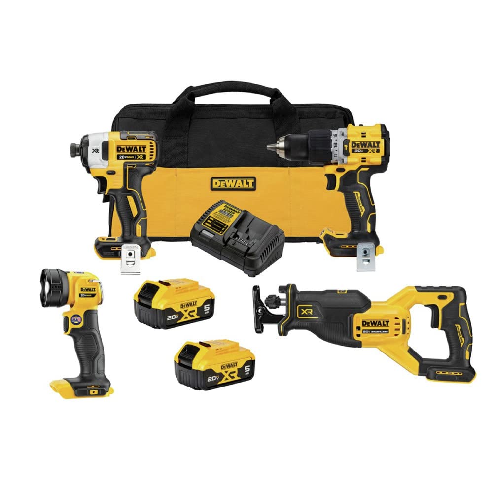 DEWALT 20V MAX XR Power Tools Combo Kit, Hammer Drill, Impact Driver, Reciprocating Saw, and Work Light, 4-TOOL (DCK449P2) DEWALT