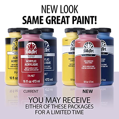 FolkArt Matte Acrylic Paint in Assorted Colors, 16 oz, School Bus Yellow 16 Fl Oz FolkArt