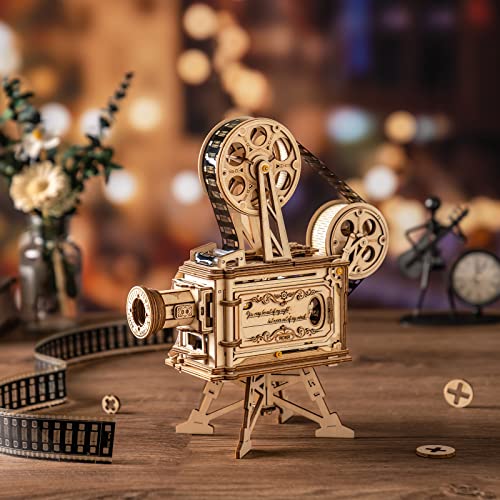 Rowood 3D Puzzle for Adults, DIY Wooden Model Kit for Adults to Build, Handheld Film Mechanical Gear Building Set, Birthday Vitascope Projector Rowood
