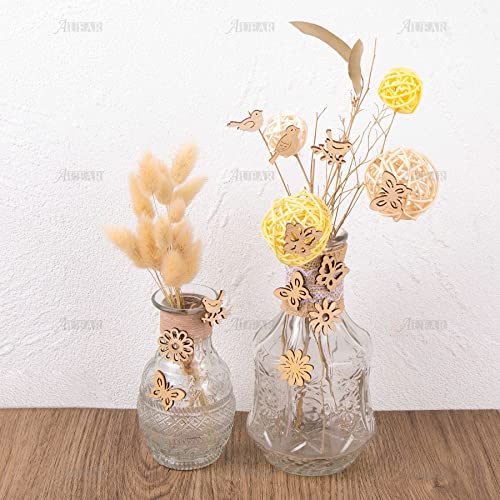 AUEAR, 300 Pack Wooden Embellishments Butterfly Flower Bird Slices Discs Unfinished Wooden Cutouts Wood Ornaments for Crafts DIY Handmade Decoration AUEAR