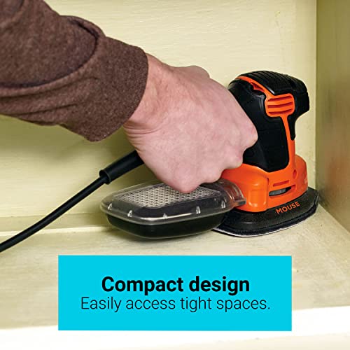 BLACK+DECKER Detail Sander, 1.2 Amp, 16,000 OPM, Compact Design, 3-Position Grip for Comfort, Includes Dust Collector, Corded (BDEMS600) BLACK+DECKER