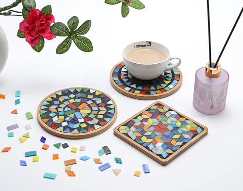 Lanyani 2 Sets of DIY Mosaic Craft Kits Mosaic Tiles Coaster Kit Make Your Own Mosaic Project Handmade Craft Set with Stained Glass Mosaic Tile Lanyani