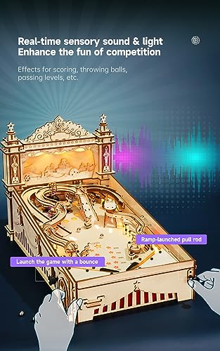 Unique Gift for Men/Dad/Teens, ROBOTIME 3D Puzzle Wooden Pinball Machine Model to Build, STEM Fun Toys for Kids and Adults, Tabletop Pinball Game, ROBOTIME