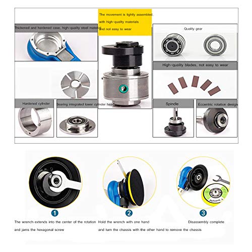 Professional Air Random Orbital Sander, Heavy Duty Dual Action Pneumatic Palm Sander (5 inch, Blue) HUAXIU