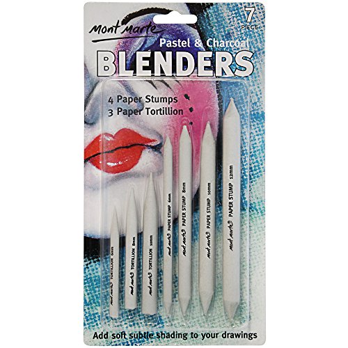 Mont Marte Pastel and Charcoal Blenders, 7 Piece. Comes with 4 Paper Stumps and 3 Paper Tortillions. Suitable for Use with Charcoals, Pastels and MONT MARTE