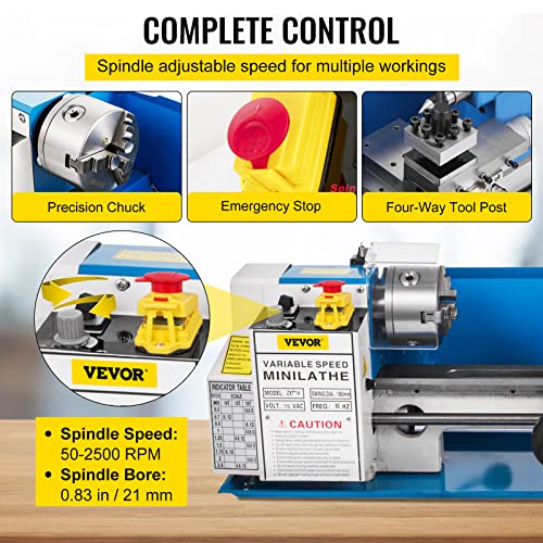 BestEquip Metal Lathe 7x14inch Precision Bench Top Mini Metal Lathe 550W Precision Metal Lathe Variable Speed 50-2500 RPM Nylon Gear with A Movable BestEquip