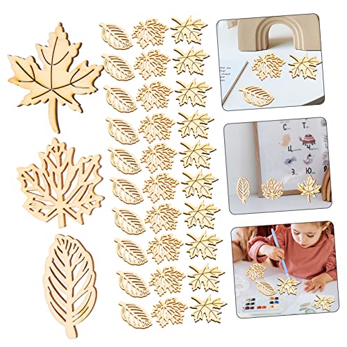 DECHOUS 40pcs Wood Decor Woodsy Decor Unfinished Wood Crafts Crafting Ornament Wood Ornaments for Crafts Maple Leaf Wood Decorations Wood Chips Patch DECHOUS