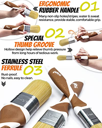 Pinstone 3 Pack Paint Brush Combo (PBC), 1", 1.5" and 2", Premium Synthetic Bristles, Soft Grip Handles, Expert Level Paint Brushes PinStone