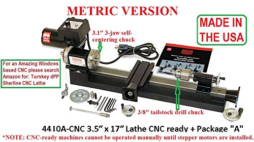 Sherline 4410A-CNC 3.5" X 17" CNC Lathe (Metric) +"A" Package (Intended for Computerized CNC) Computerized Sherline CNC control (Windows OS)