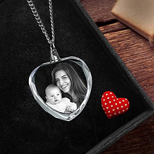 ArtPix 3D Personalized Necklace, 3D Laser Etched Photo Crystal, Engraved Heart Necklaces Accessories, Memorial Birthday Gifts for Mom, Dad, Him, Her, ArtPix 3D