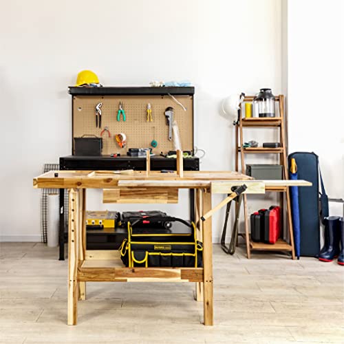 Olympia Tools 48-Inch Wood Workbench - 330 lbs Weight Capacity Wooden Workbench for Garage, Workshop and Home - Acacia Woodworking Bench Olympia Tools