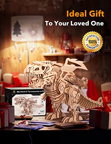 MIEBELY 3D Wooden T-Rex Puzzle Kit with Roaring Sound and Motion for Adults and Kids MIEBELY