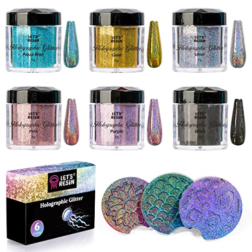 LET'S RESIN 0.08mm Holographic Glitter, Ultra Fine Glitter for Epoxy Resin/Resin Molds, Sparkle Saturated Color Glitter Powder for Nail Art, Slime, LET'S RESIN