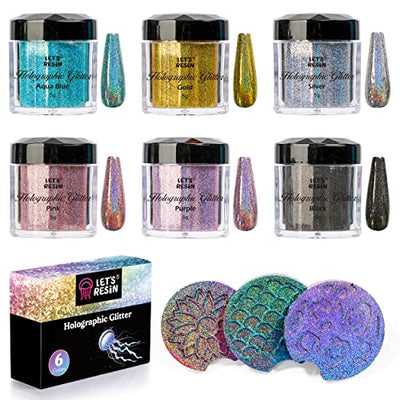 LET'S RESIN 0.08mm Holographic Glitter, Ultra Fine Glitter for Epoxy Resin/Resin Molds, Sparkle Saturated Color Glitter Powder for Nail Art, Slime,