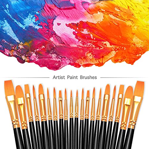BOSOBO Paint Brushes Set, 2 Pack 20 Pcs Round Pointed Tip Nylon Hair Artist Acrylic Paint Brushes for Acrylic Oil Watercolor, Face Nail Art, BOSOBO