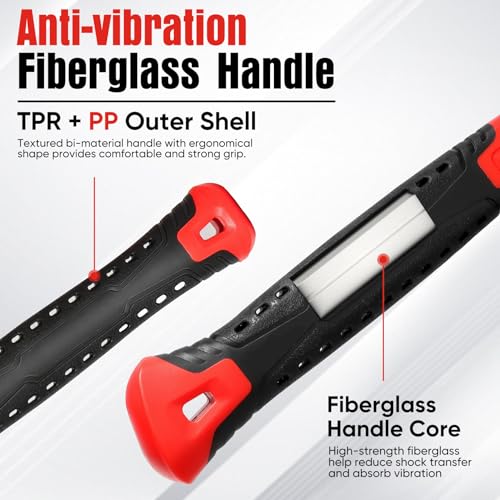 SHALL 2-Piece Rubber Mallet Hammer Set, 16oz Rubber Hammer Mallet & 40mm Double-Faced Soft Mallet, Shockproof Fiberglass Handle with Cushion Grip, SHALL