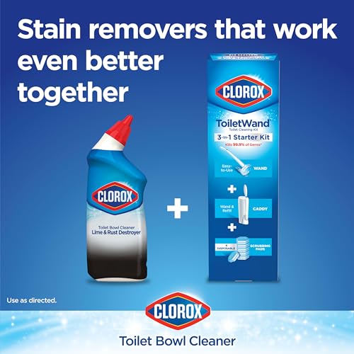 Clorox Toilet Bowl Cleaner Lime & Rust Destroyer, Automatic Toilet Bowl Cleaner, Healthcare Cleaning and Industrial Cleaning, 24 Ounces (Packaging Clorox