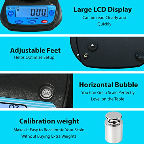 MOCCO 0.01g Accuracy Electronic Lab Scale Scientific Digital Scale Analytical Balance Science Weighting 600g Capacity 7 Units Modes Ounce, Carat, MOCCO