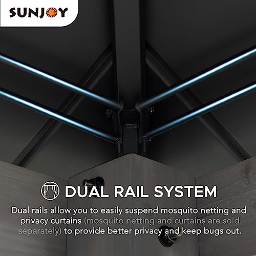 Sunjoy 10 x 12 ft. Wood Gazebo, Outdoor Patio Steel Hardtop Gazebo, Cedar Framed Wooden Gazebo with 2-Tier Metal Roof, Suitable for Patios, Lawn and Sunjoy