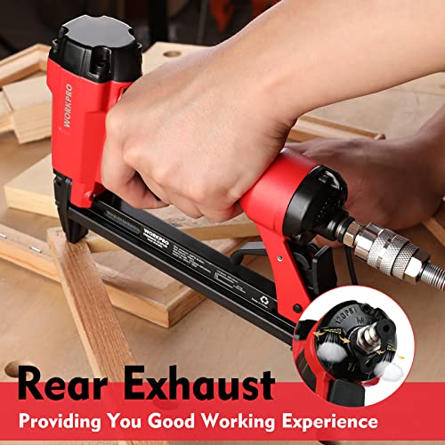 WORKPRO 7116 Pneumatic Staple Gun, 22 Gauge Upholstery Stapler with 1884pcs Staples 1/4"to 5/8", Air-Powered, Rear Exhaust, for Carpentry, WORKPRO