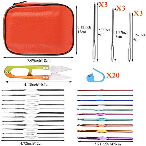 IMZAY 54 Pcs Crochet Needles Set, Crochet Hooks Kit with Storage Case, Ergonomic Knitting Needles Blunt Needles Stitch Marker DIY Hand Knitting Craft IMZAY