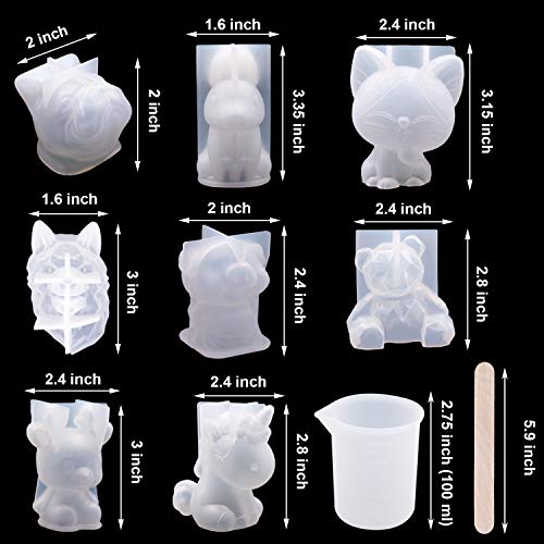 EuTengHao 20Pcs 3D Animal Resin Molds Tools Set Includes 8 Resin Casting Molds Large Clear Unicorn Epoxy Silicone Molds 2 Measurement Cup 10 Wood EuTengHao