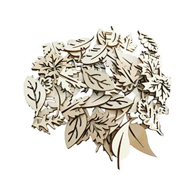 Happyyami 50pcs Wooden Leaves Unfinished Wood Cutouts Wood Shapes Pieces Wood Discs Slices for DIY Craft Wedding Birthday Party Favors Centerpieces