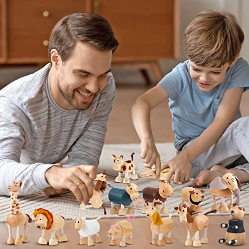 Wettarn Bendable Wooden Animal Toys Flexible Animal Toys Zoo Safari Jungle Animal Figurines Smooth Natural Farm Animals for Preschool Learning Wettarn