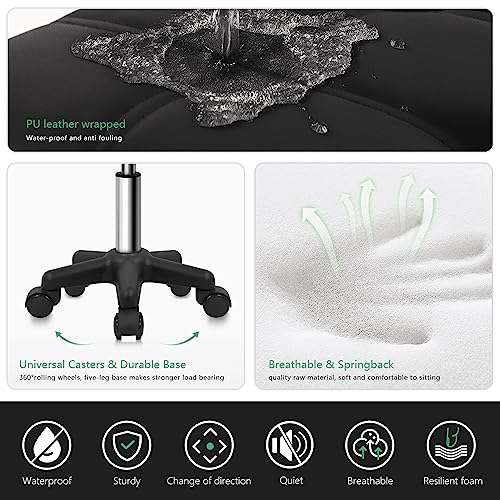 FURWOO Rectangle Rolling Stool with Wheels Height Adjustable Swivel Stool Chair for Spa Salon Massage Black FURWOO