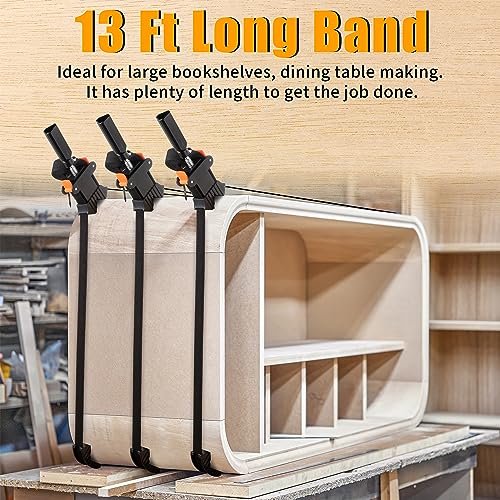 Feekoon 3 Packs Strap Clamps for Woodworking, Quick Release Band Clamps with 4 Corner Claws, Thick and Sturdy Belt Clamps, Adjustable Picture Frame Feekoon