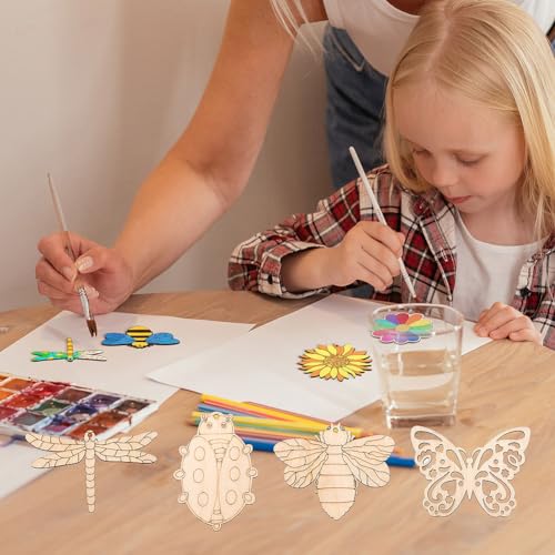 Bestewelry 100pcs Unfinished Wood Insect Cutouts 10 Styles Butterfly Bee Dragonfly Animal Blank Wooden Paint Crafts for Kids Painting Spring Home Bestewelry