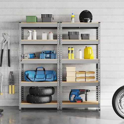 Topeakmart 5-Tier Utility Shelves, Metal Storage Shelves Garage Shelving Unit Adjustable Garage Storage Shelves Storage Racks Heavy Duty Shed Topeakmart