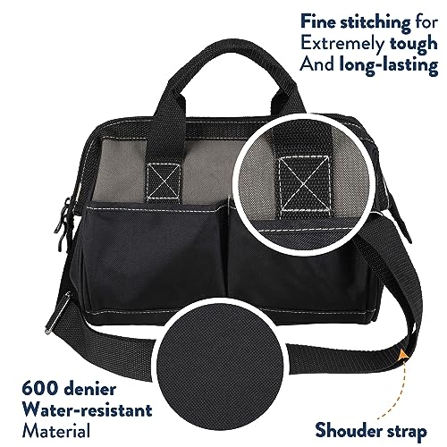Olympia Tool Bag 15 Inch, Heavy Duty Tools Bag with 8 Pockets, Adjustable Shouder Straps and 600D Reinforced Material Olympia Tools